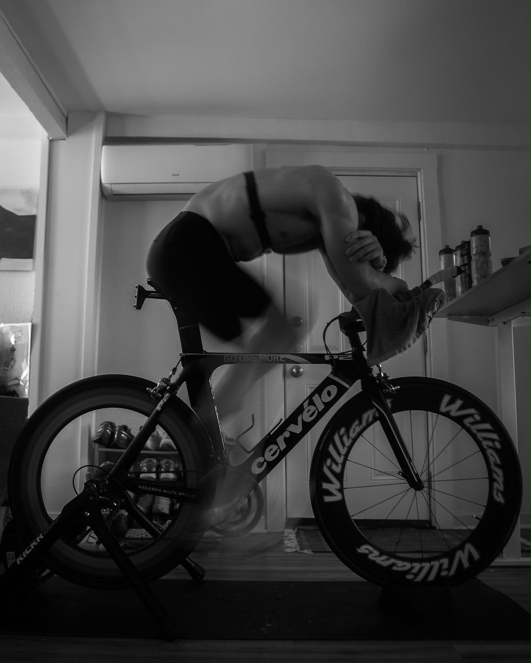 Cyclist training indoors on a stationary trainer